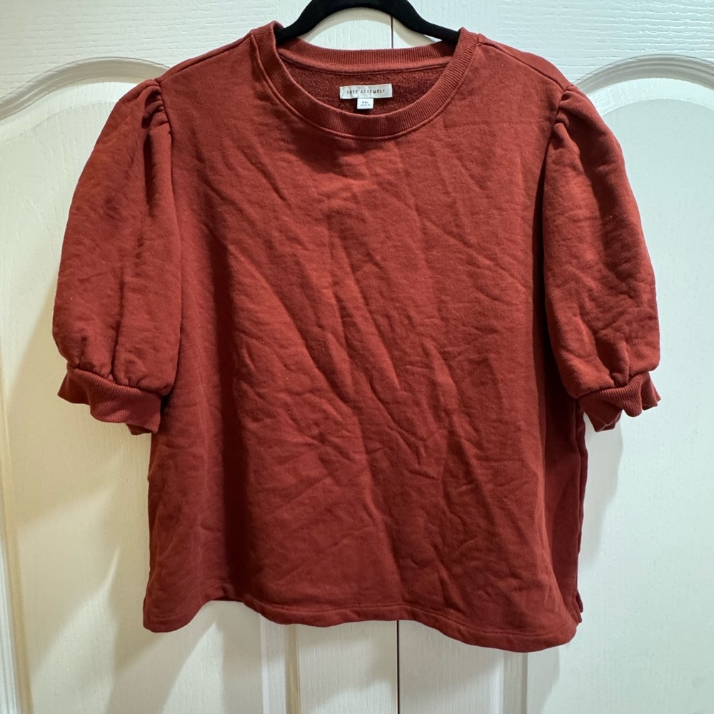 Free Assembly Women's Boxy Crop T-Shirt with Puff Sleeves - LIKE NEW